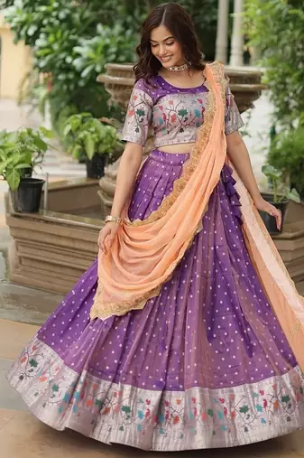Purple Color silk blend Jacquard Meena Weaving Work Lehenga Choli With Dupatta