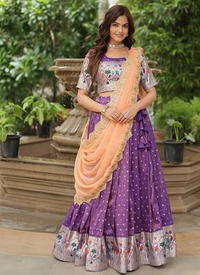 Purple silk blend Jacquard Meena Weaving Work Lehenga Choli With Dupatta 1