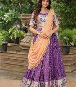 Purple Color Silk Jacquard Meena Weaving Work Lehenga Choli With Dupatta