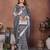grey color linen cotton fabric woven checks designer trendy ethnic saree