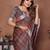 coffee color linen cotton fabric woven checks designer trendy ethnic saree