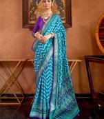 sky  blue patola silk blend saree with traditional motifs & zari/contrast border | unstitched blouse