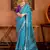 sky  blue patola silk blend saree with traditional motifs & zari/contrast border | unstitched blouse