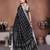 black color linen cotton fabric woven checks designer trendy ethnic saree
