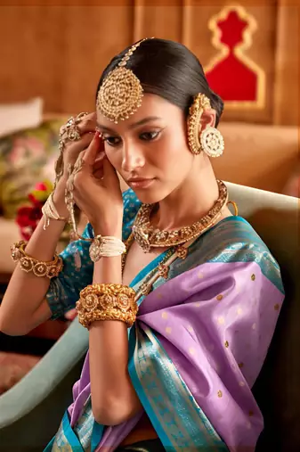 regal lavender teal banarasi patola saree with unstitch blouse