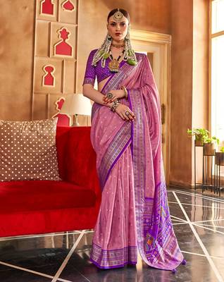 royal pink-purple banarasi patola saree with unstitch blouse 1