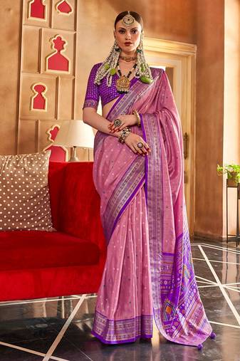 royal pink-purple banarasi patola saree with unstitch blouse
