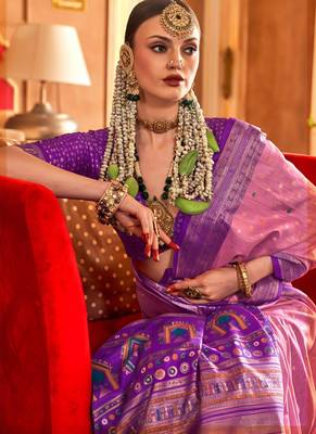 royal pink-purple banarasi patola saree with unstitch blouse 2
