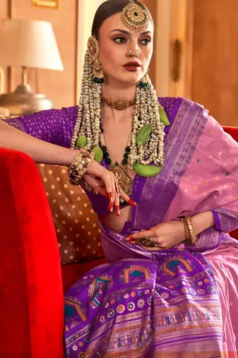 royal pink-purple banarasi patola saree with unstitch blouse