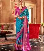 majestic turquoise rani banarasi patola saree with unstitch blouse