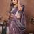 purple color linen cotton fabric woven checks designer trendy ethnic saree