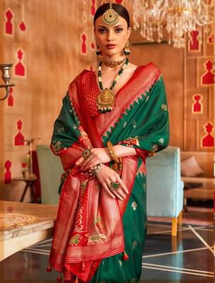 red and green banarasi patola saree with unstitch blouse  2