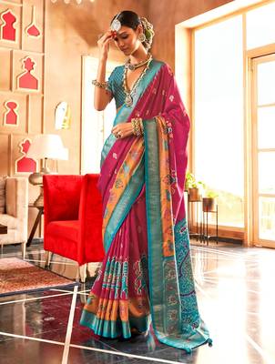 pink banarasi patola saree with unstitch blouse 1