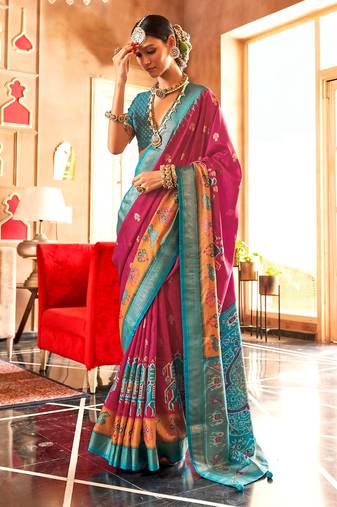pink banarasi patola saree with unstitch blouse