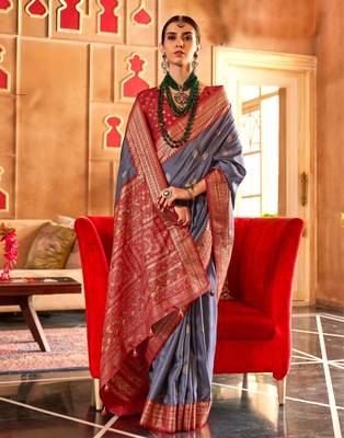 grey banarasi patola saree with unstitch blouse 1