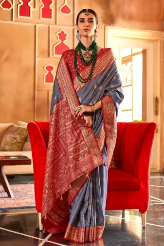 grey banarasi patola saree with unstitch blouse