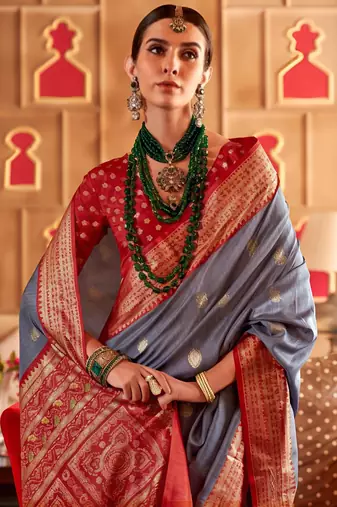 grey banarasi patola saree with unstitch blouse