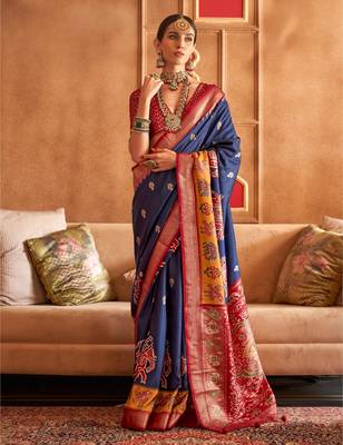 blue  banarasi patola saree with unstitch blouse 1