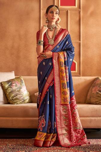 blue  banarasi patola saree with unstitch blouse