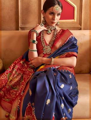 blue  banarasi patola saree with unstitch blouse 2