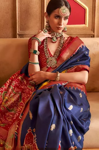 blue  banarasi patola saree with unstitch blouse