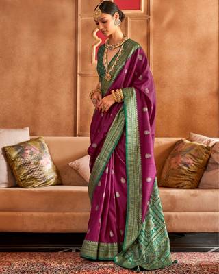 wine   banarasi patola saree with unstitch blouse 1