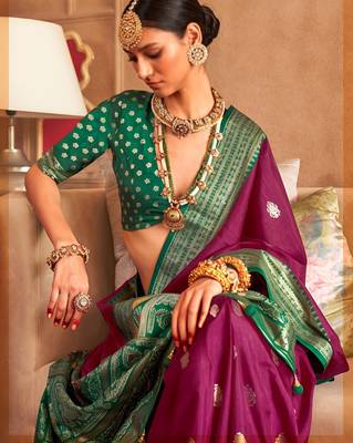 wine   banarasi patola saree with unstitch blouse 2