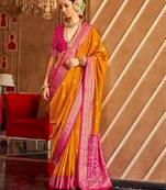 musturd banarasi patola saree with unstitch blouse