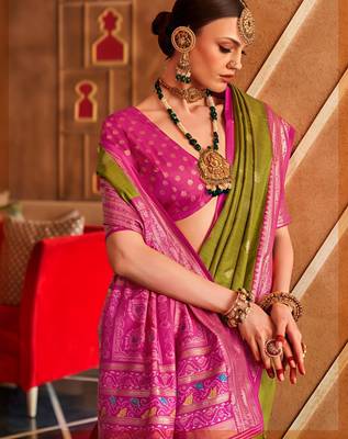 mahendi  banarasi patola saree with unstitch blouse 2