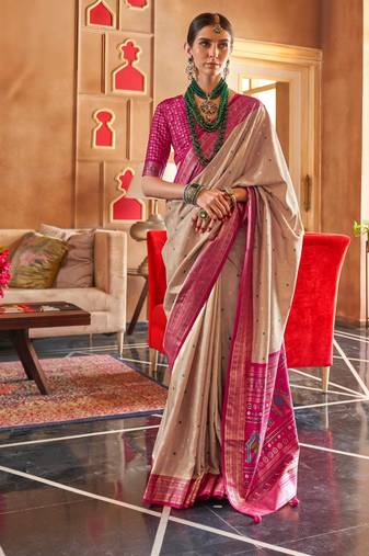 cream  banarasi patola saree with unstitch blouse