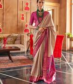 cream  banarasi patola saree with unstitch blouse