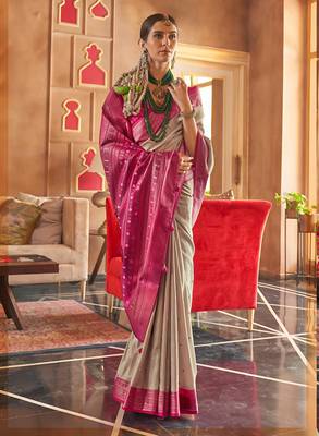 cream  banarasi patola saree with unstitch blouse 2