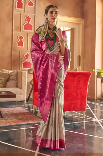 cream  banarasi patola saree with unstitch blouse