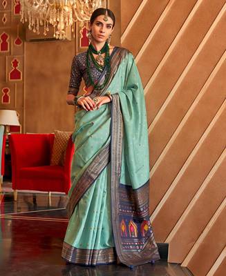 sky blue  banarasi patola saree with unstitch blouse 1