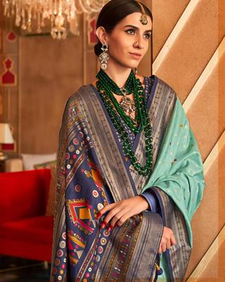 sky blue  banarasi patola saree with unstitch blouse 2