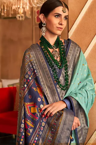 sky blue  banarasi patola saree with unstitch blouse