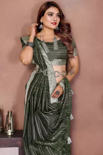 mahendi linen cotton woven checks trendy ethnic saree