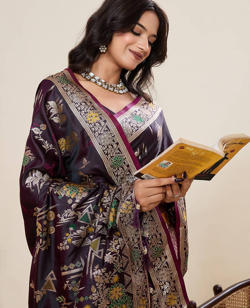 purple color wevon jari meenakari designer ethnic partywear saree