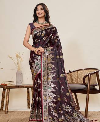 wine wevon zari meenakari ethnic partywear saree 1