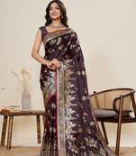 wine color wevon jari meenakari ethnic partywear saree