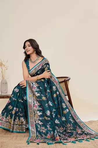 rama wevon zari meenakari ethnic partywear saree