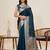 teal color satin silk blend fabric wevon jari designer graceful partywear saree