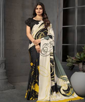 abstract printed crepe art silk saree with printed blouse 1