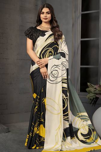 abstract printed crepe art silk saree with printed blouse