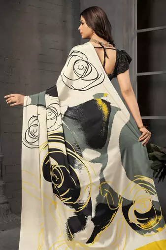 abstract printed crepe art silk saree with printed blouse