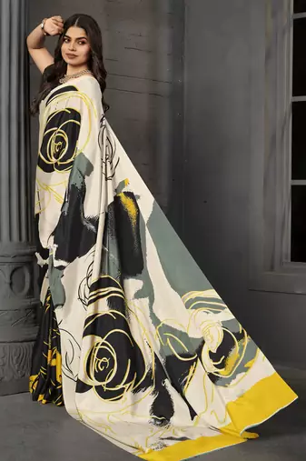 abstract printed crepe art silk saree with printed blouse