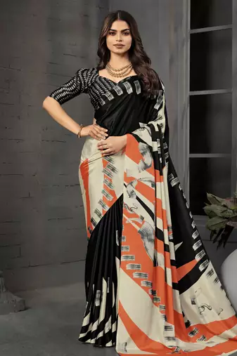 abstract printed crepe art silk saree with printed blouse