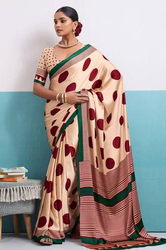 maroon color beautiful ceremonial wear satin art silk saree