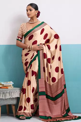 maroon color beautiful ceremonial wear satin art silk saree