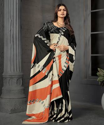 abstract printed crepe art silk saree with printed blouse 2
